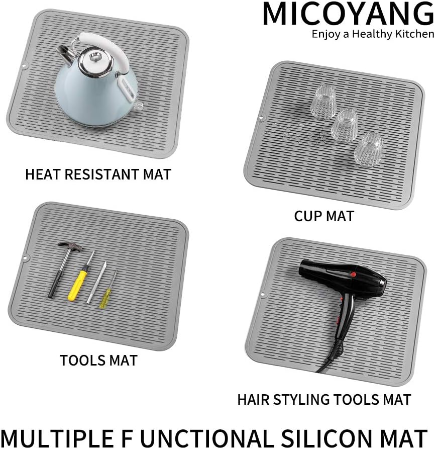 Silicone Dish Drying Mat for Multiple Usage,Easy clean,Eco-friendly,Heat-resistant Silicone Mat for Kitchen Counter or Sink,Refrigerator or Drawer Liner Grey 2XL 24 inches x 18 inches