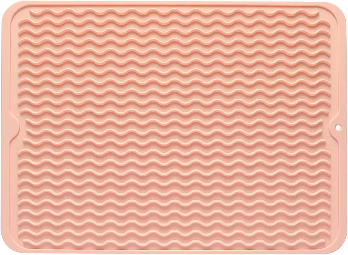 Silicone Dish Drying Mat for Multiple Usage,Easy clean,Eco-friendly,Heat-resistant Silicone Mat for Kitchen Counter or Sink,Refrigerator or drawer liner Pink L 16 inches x 12 inches