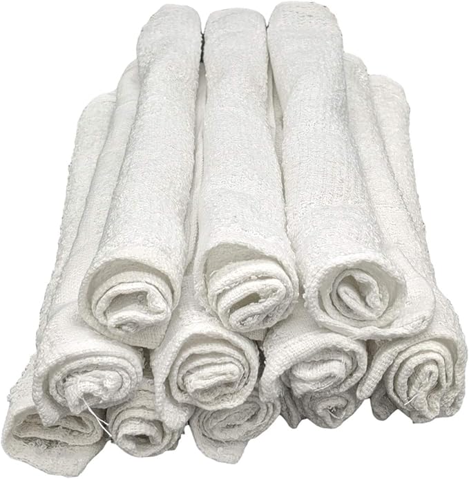 12 Inch x 12 Inch White Cotton Value Washcloths - Reusable Lt Weight Thin Cloth Rags - Bath/Exfoliating/Kitchen/Garage - 3/4 Lb per Dozen - Set of 36