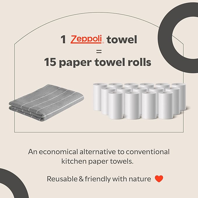 Zeppoli Classic Kitchen Towels - 6 Pack 100% Natural Cotton Towel Set, Reusable Wash Cloths, Absorbent Dish Towels, Machine Washable Hand Towels, Kitchen Essentials, 20” x 28” - Gray VAR