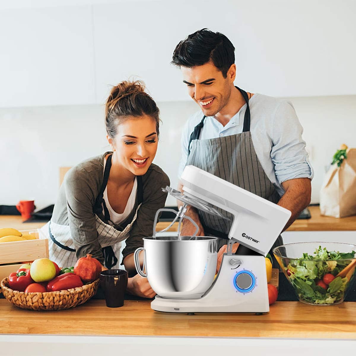 COSTWAY Stand Mixer, 6-Speed 7.5 QT Tilt-head Electric Kitchen Food Mixer 660W with Stainless Steel Bowl, Dough Hook, Beater, Whisk