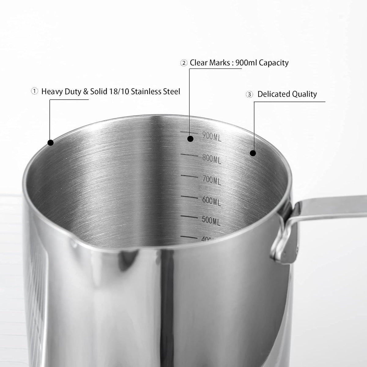IMEEA Milk Warmer Pot Turkish Coffee Pot 18/10 Tri-Ply Stainless Steel Butter Warmer with Spout (30oz/900ml)