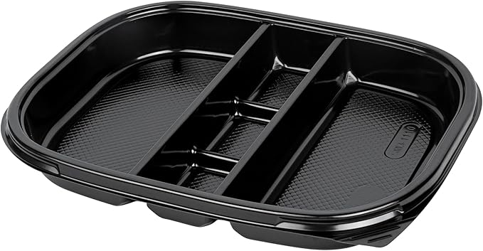 Restaurantware-Bento Tek 50.7 Ounce Meal Prep Containers, 100 Disposable To Go Food Boxes - Lids Sold Separately, 5 Compartments, Black Plastic Bento Lunch Boxes, Freezable, For Take Out