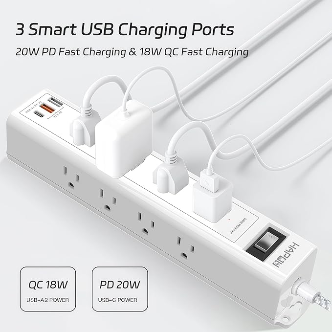 Surge Protector Power Strip 5 FT Extension Cord with Multiple Outlets - 12 Widely AC Outlets and 3 USB Ports, Flat Plug, Wall Mount Outlet Extender with 1700J Overload Protection, ETL Listed