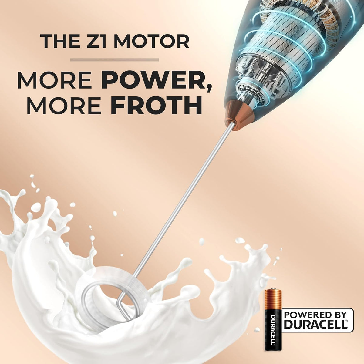 Zulay Powerful Milk Frother (4 Duracell Batteries Included) - Handheld Milk Frother Wand Drink Mixer for Coffee - Powerful Milk Foamer for Cappuccino, Frappe, Matcha & Creamer - Black/Copper