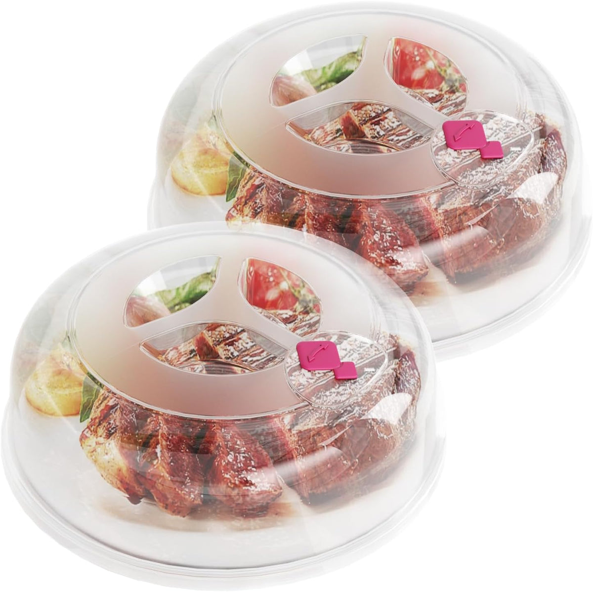 Microwave Splatter Cover 12 Inch Large Plate Cover for Microwave Oven 2 in 1 Food Grade Plastic with Silicone Air Vent Tall Lid BPA Free 2 Pack Clear