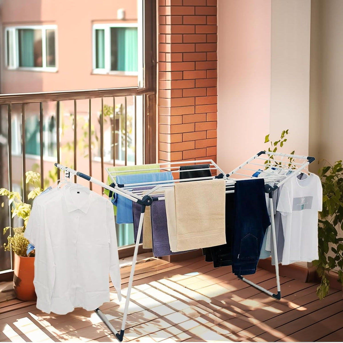Clothes Drying Rack Adjustable Gullwing and Foldable Space-Saving Laundry Rack for Indoor or Outdoor Use, Grey
