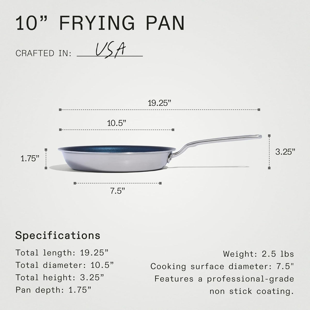 Made In Cookware - ProCoat 10" Non Stick Frying Pan (Harbour Blue) - 5 Ply Stainless Clad Nonstick - Professional Cookware - Induction Compatible