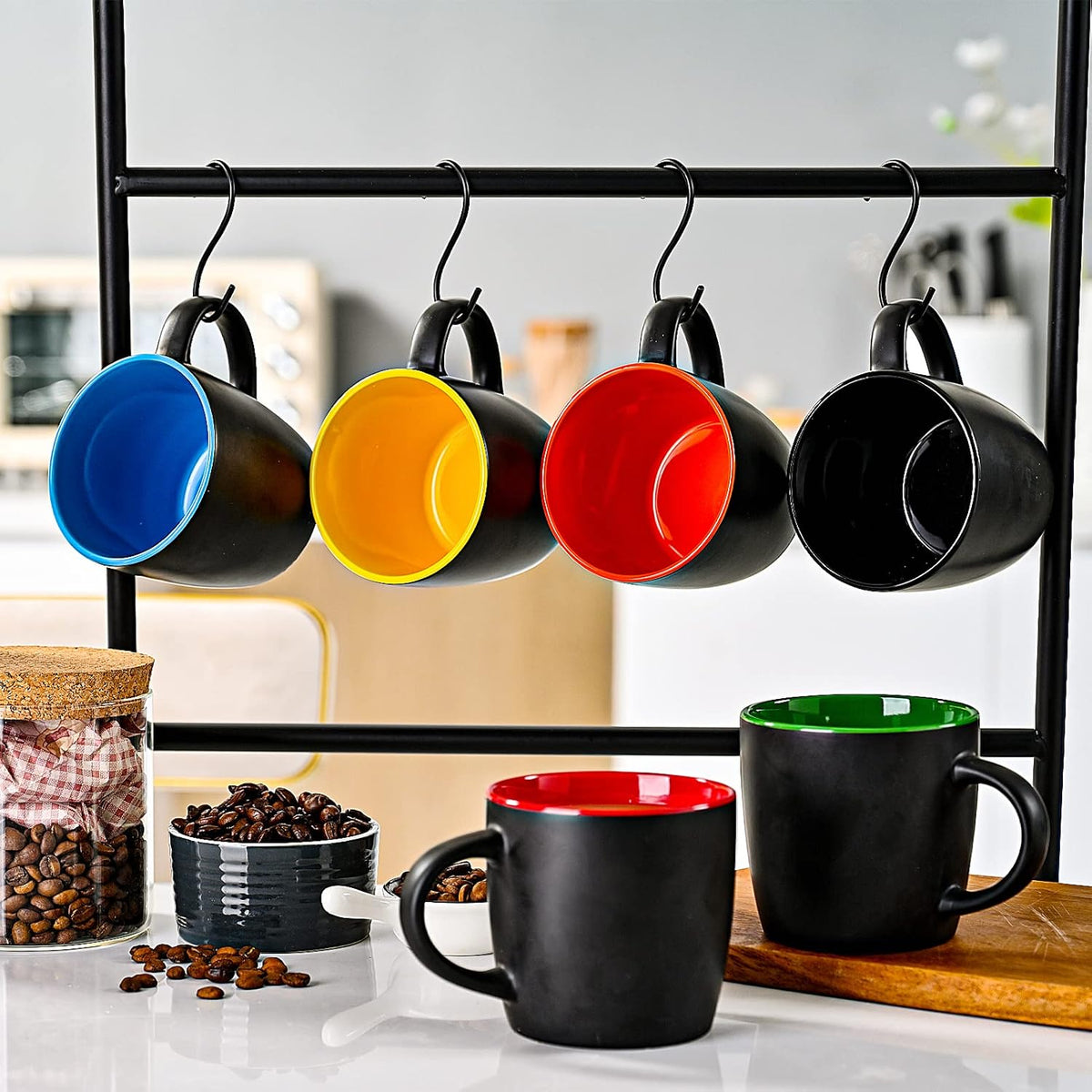 11oz ceramic Coffee Mug Sets Matte Black Porcelain Mug Multiple colors Cups for Coffee, Tea, Juice, Cocoa Set of 6 (11oz)