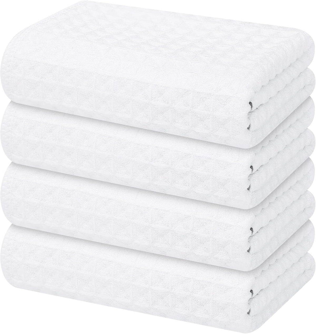 Homaxy Microfiber Waffle Weave Kitchen Towels, 16 x 28 Inch Ultra Absorbent and Solid Color Dish Towels, 4 Pack, White