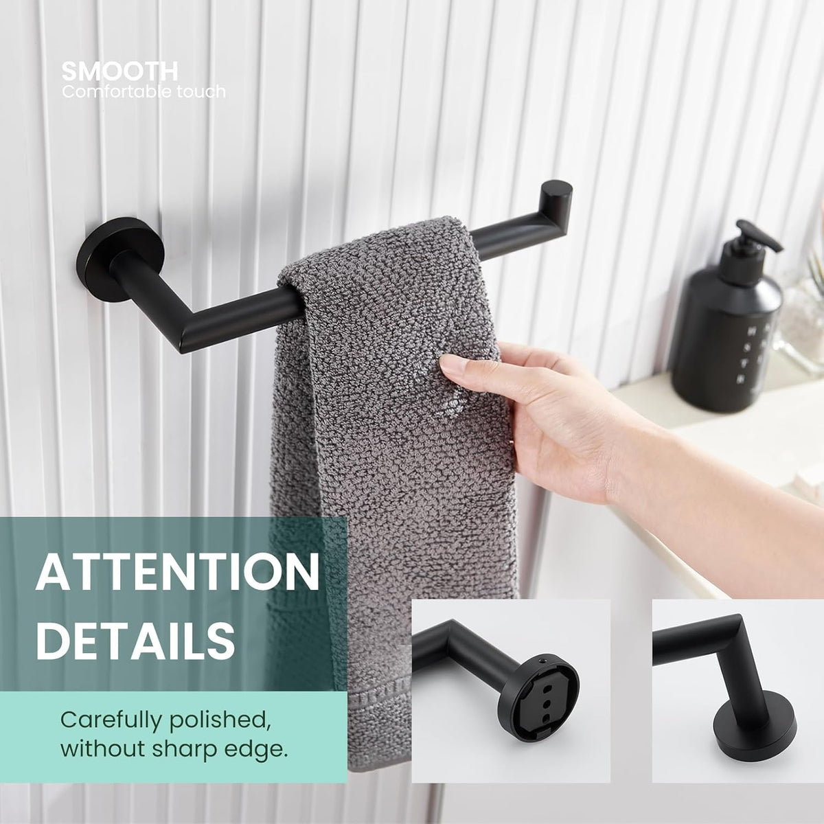 Suyar Bathroom Towel Holder, SUS 304 Stainless Steel Hand Towel Bar for Wall, Matte Black