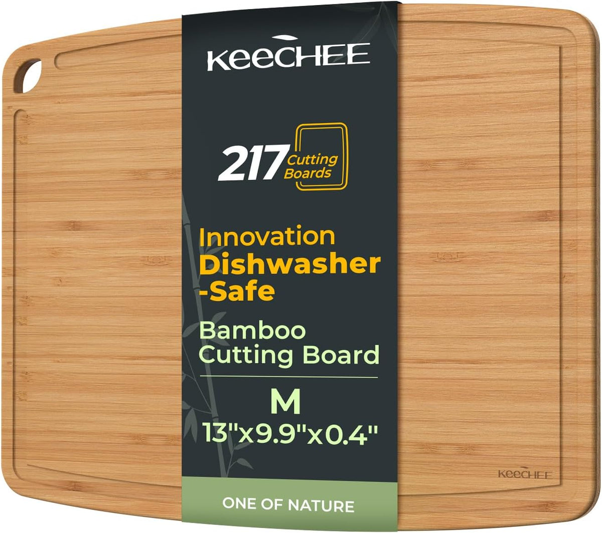 Dishwasher Safe Durable Lightweight Bamboo Wood Cutting Boards for Busy Kitchen, Easy Storage & Clean Wooden Chopping Boards Reversible with Juice Groove, Kitchen Gift for Home Cooks