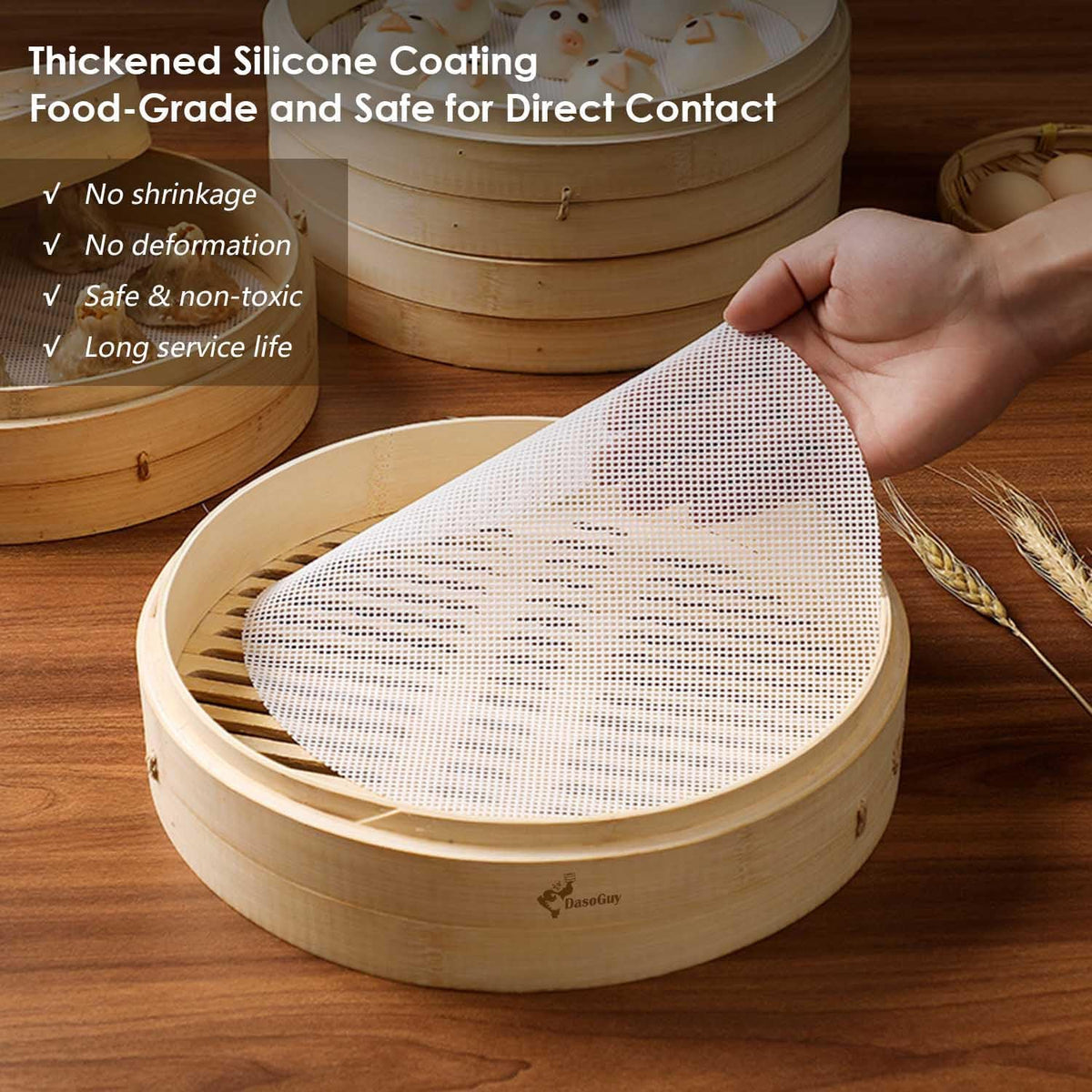 Bamboo Steamer Silicone Liners 12-Inch 6Pcs, BPA Free, Reusable & Non Stick for Food Steamer, Air Fryer, Steaming Dumpling Dim Sum Vegetable, Round Mesh Parchment Baking Sheet Paper