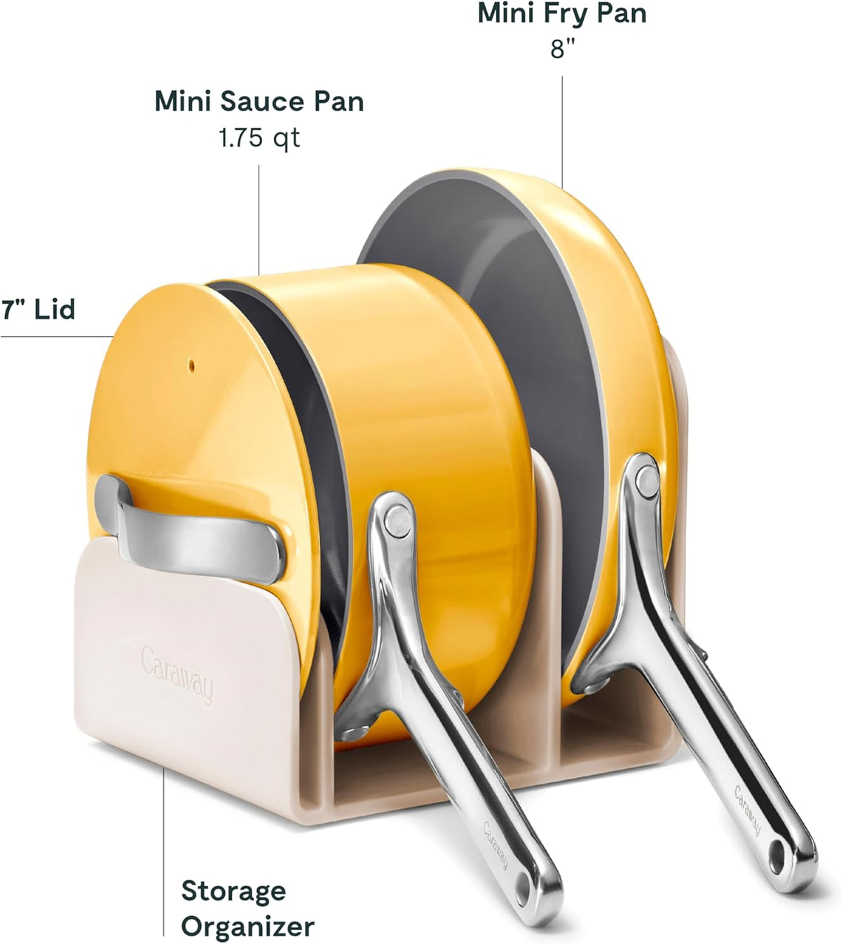 Caraway Mini Cookware Set - Non-Stick Ceramic Fry Pan (1.05 qt, 8") & Sauce Pan (1.75 qt) - Non Toxic, PTFE & PFOA Free - Oven Safe & Stovetop Agnostic (Gas, Electric & Induction) - Marigold
