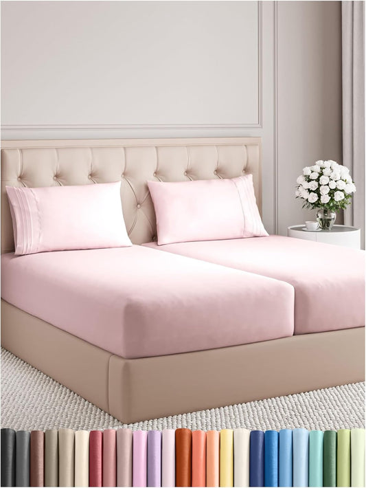 Split King Size 5 Piece Sheet Set - Comfy Breathable & Cooling Bed Sheets Set - Hotel Luxury Bedding for Women, Men, Kids, Teens, Boys & Girls - Deep Pockets, Soft, Wrinkle Free - Oeko-Tex - Lav Pink