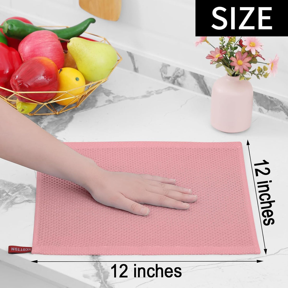 Homaxy 100% Cotton Waffle Weave Kitchen Dish Cloths, Ultra Soft Absorbent Quick Drying Dish Towels, 12 x 12 Inches, 12-Pack, Dried Rose