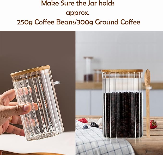 24 FL OZ Airtight Glass Jar with Bamboo Spoons Lids Overnight Oats Container Decorative Coffee Bar Food Storage Jar Cereal Nuts Salts Coffee Tea Flour Sugar Container Spice Jar