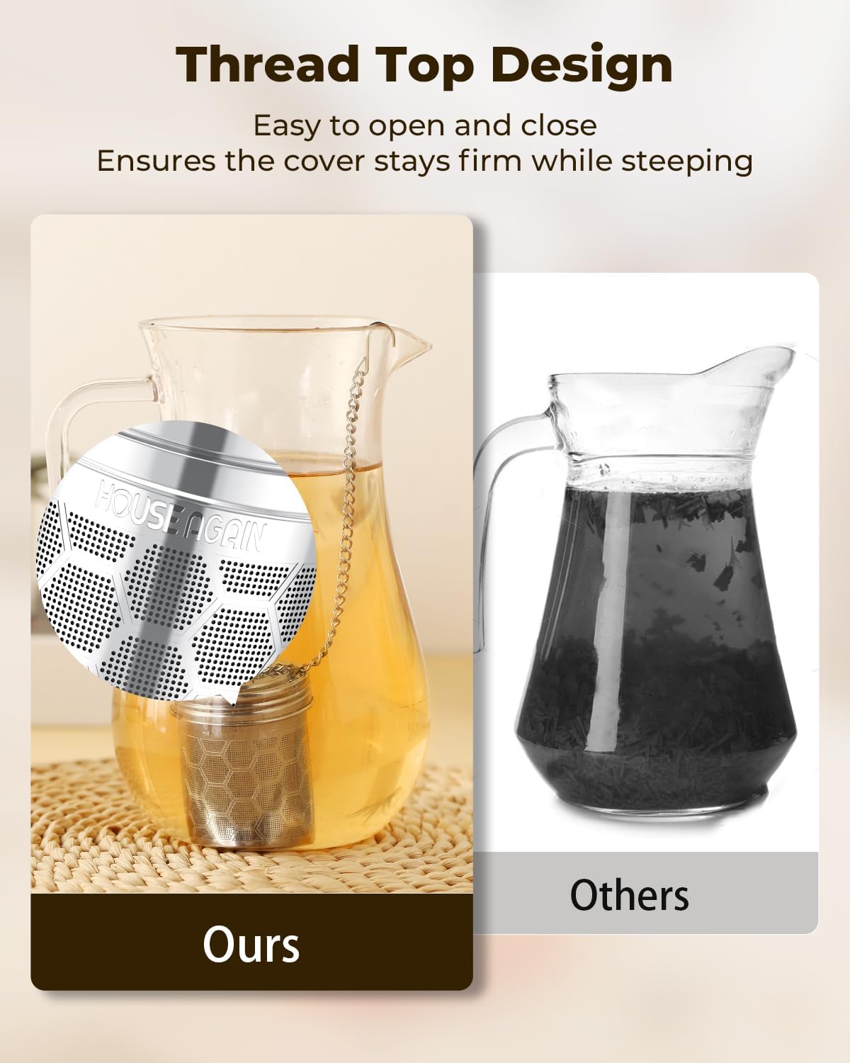 House Again 2 Pack Tea Strainers for Loose Tea, Extra Fine Mesh Tea Infuser, 304 Stainless Steel with Chain Hook, Loose Leaf Tea Steeper for Brew Tea Spices & Seasonings, Geometric Design