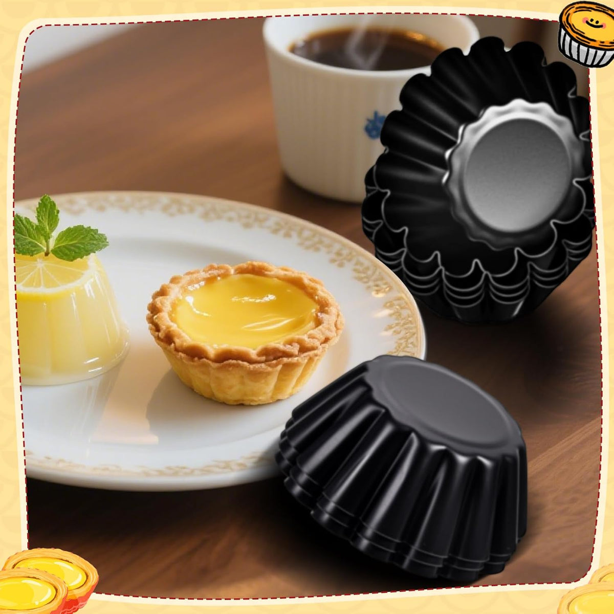 LemonRoad 16 Pcs Egg Tart Molds, Non-stick Carbon Steel Tart Pans, Mini Pie Moulds, Muffin Cupcake Pudding Baking Cup Maker - for Pies, Chinese Egg Tarts, Cakes(3 Inch)