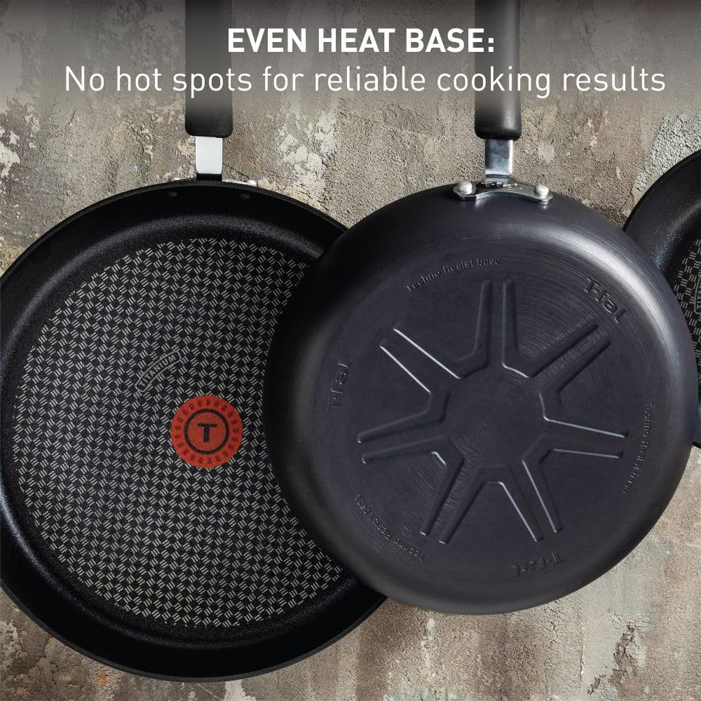 T-fal Ultimate Hard Anodized Nonstick Fry Pan Set 3 Piece: 8, 10.25, & 12 Inch, Oven Broiler Safe 400F, Kitchen Cookware Set, Pots and Pans Set Non Stick, Frying Pans, Skillets, Dishwasher Safe, Black