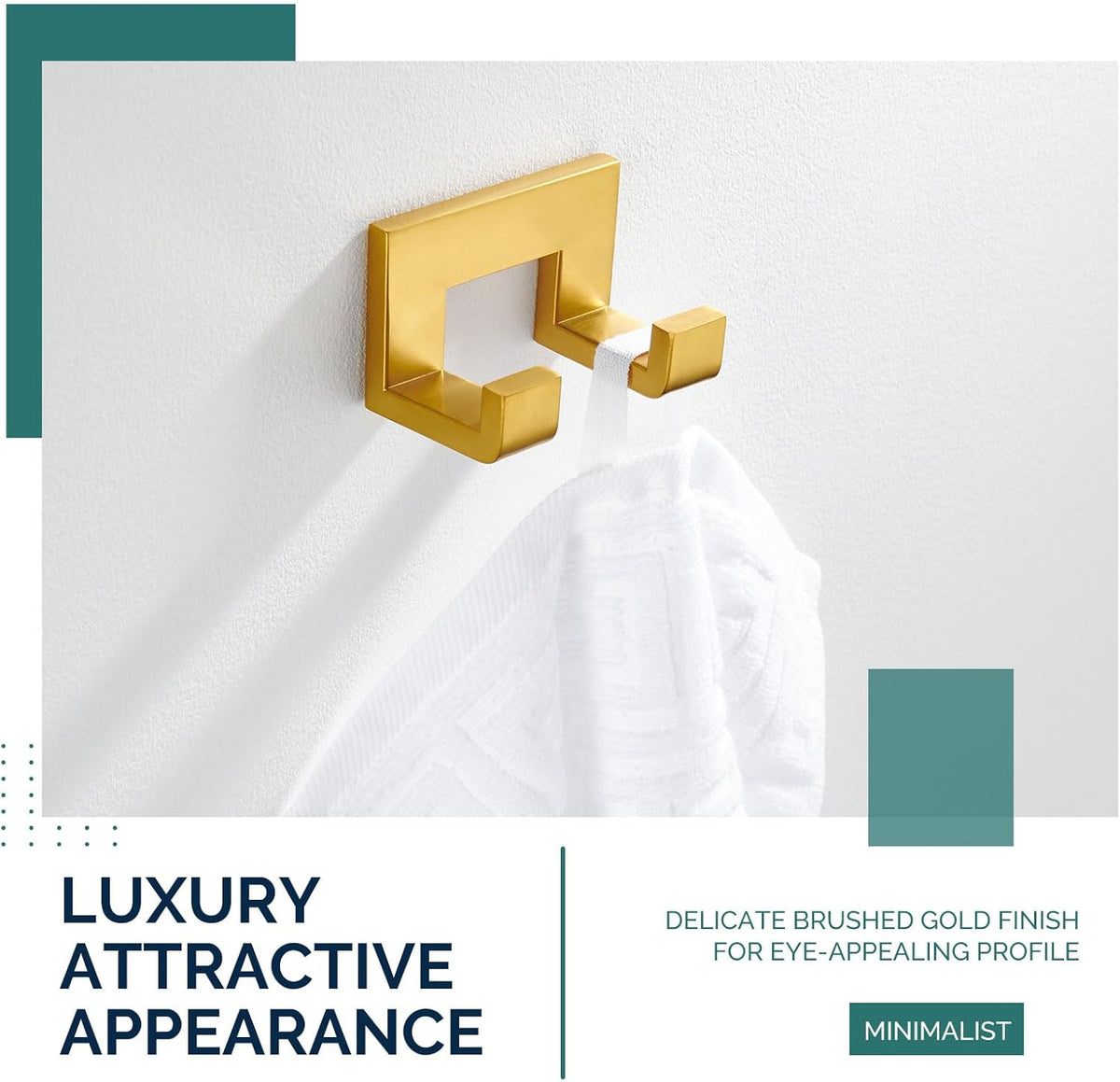Angle Simple Towel Hook, SUS 304 Stainless Steel Wall Coat Hook, Bathroom Double Hand Towel Holder, Brushed Gold