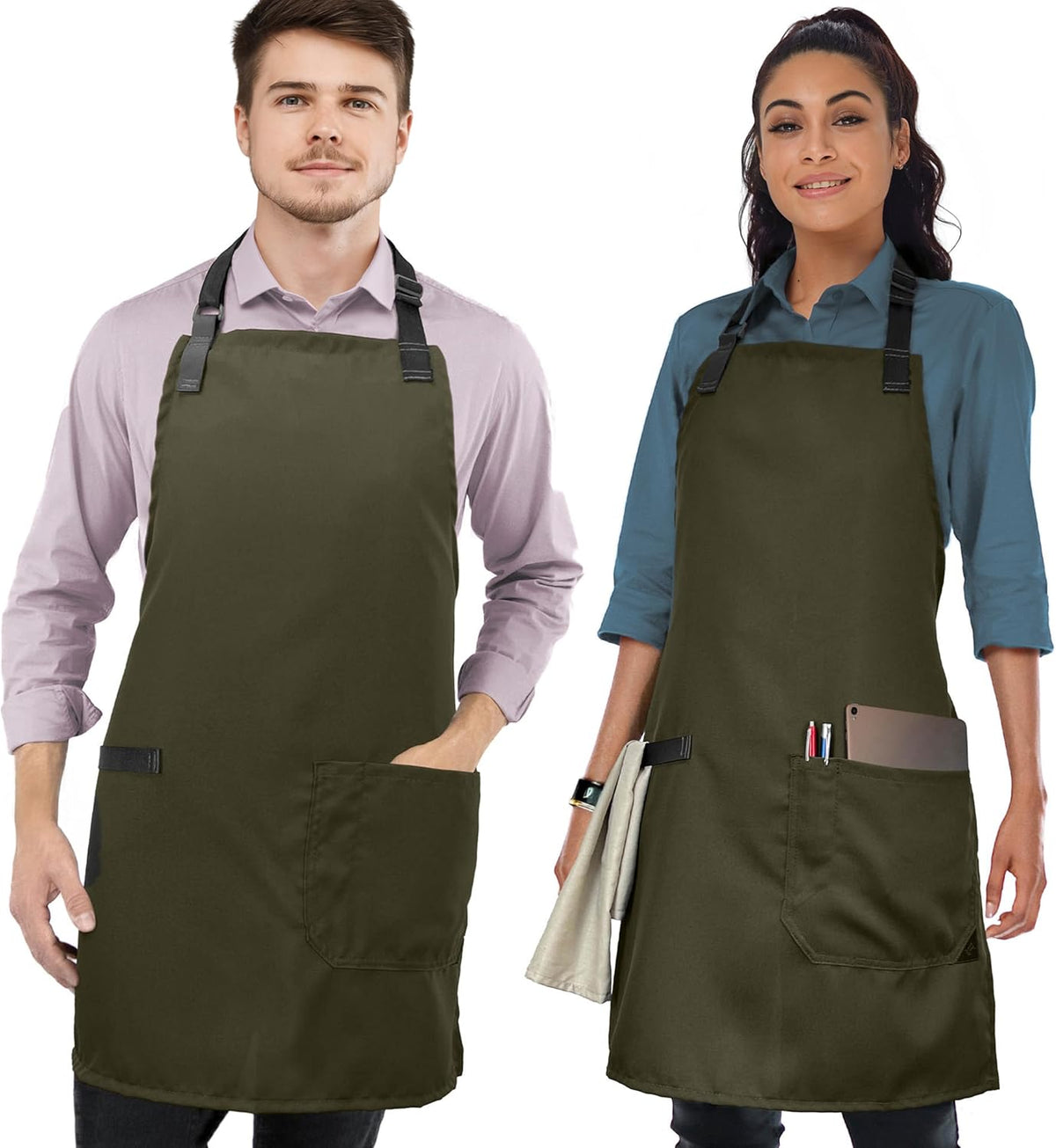 Under NY Sky Super Light Apron - Pocket, Towel Loop, Leather Reinforcement - Kitchen Bib Apron - Cook, Chef, Server, Barista