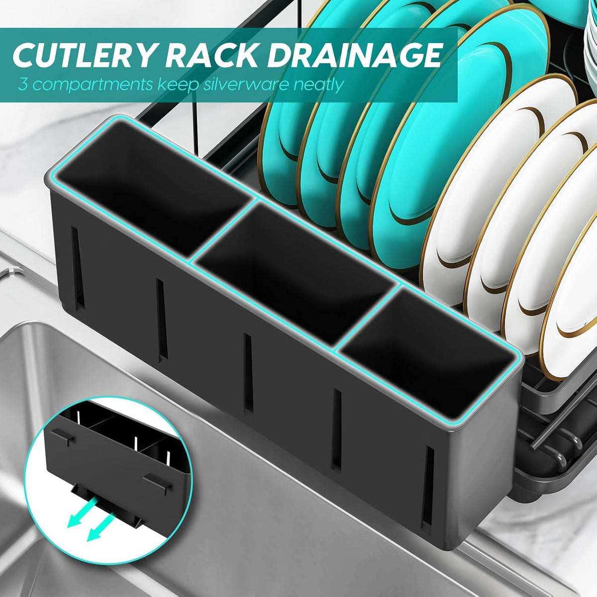 MERRYBOX Dish Racks for Kitchen Counter, 2025 Upgrade Large Sink Dish Drying Rack with 3-Compartment Utensil Holder 16.8" D x 13" W x 5.71" H