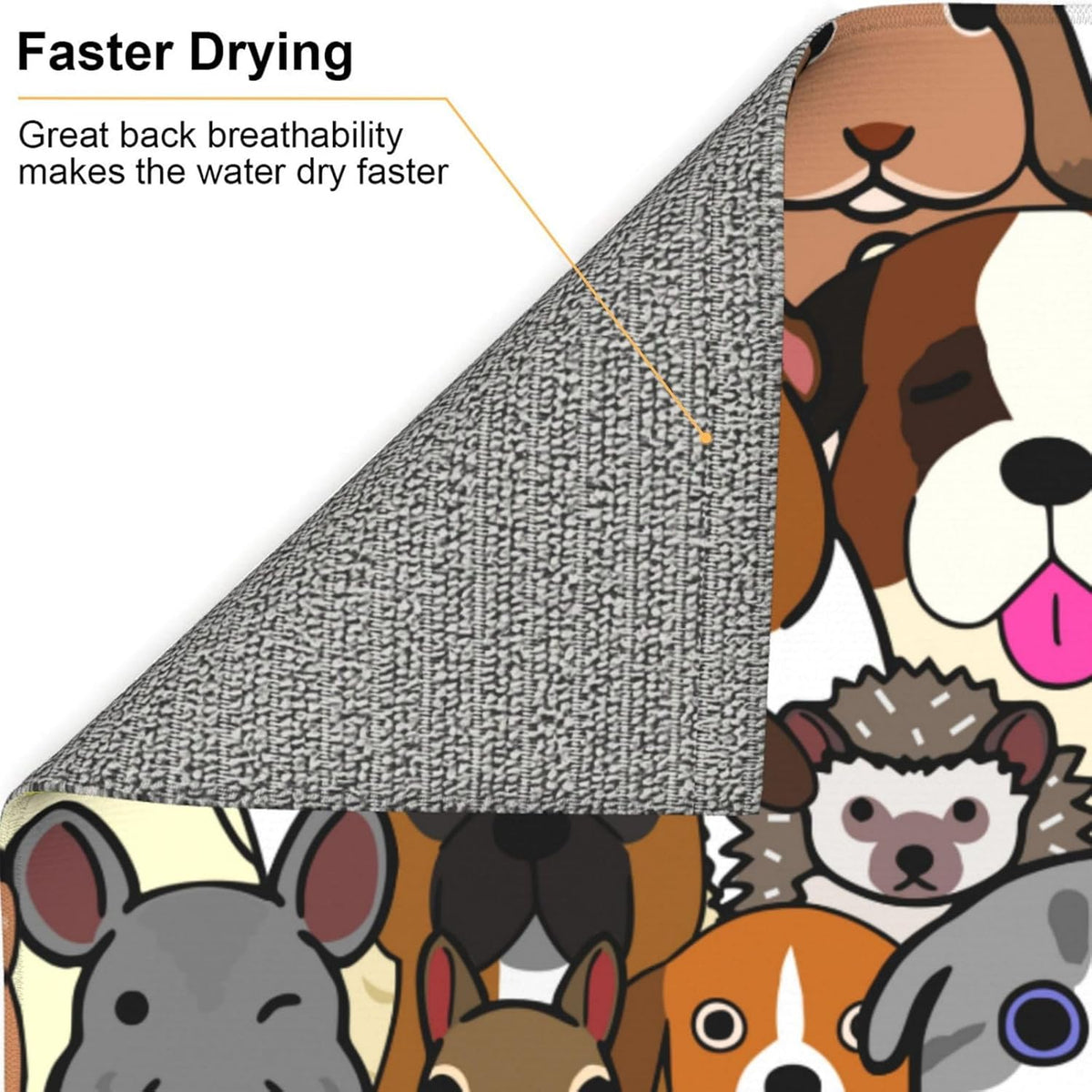 Cute Animals Pattern Dish Drying Mat, Highly Absorbent Microfiber Kitchen Counter Pad Reusable Washable, 16*18"