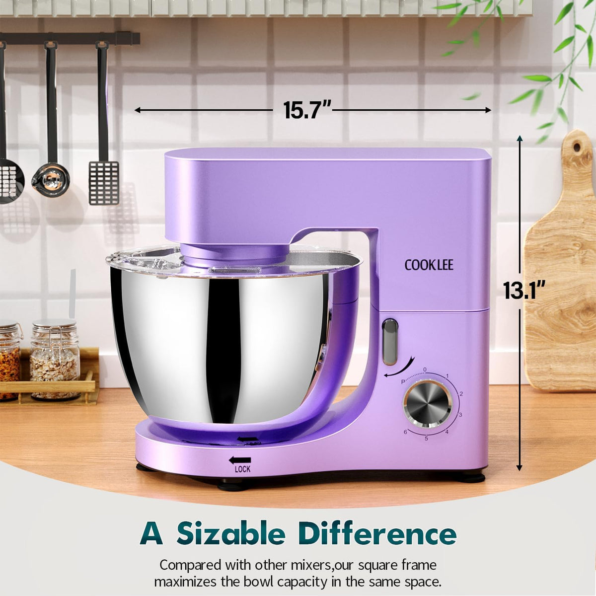COOKLEE Stand Mixer, 9.5 Qt. 660W Electric Kitchen Mixer with Dishwasher-Safe Dough Hooks, Flat Beaters, Wire Whip & Pouring Shield Attachments for Most Home Cooks, Lavender