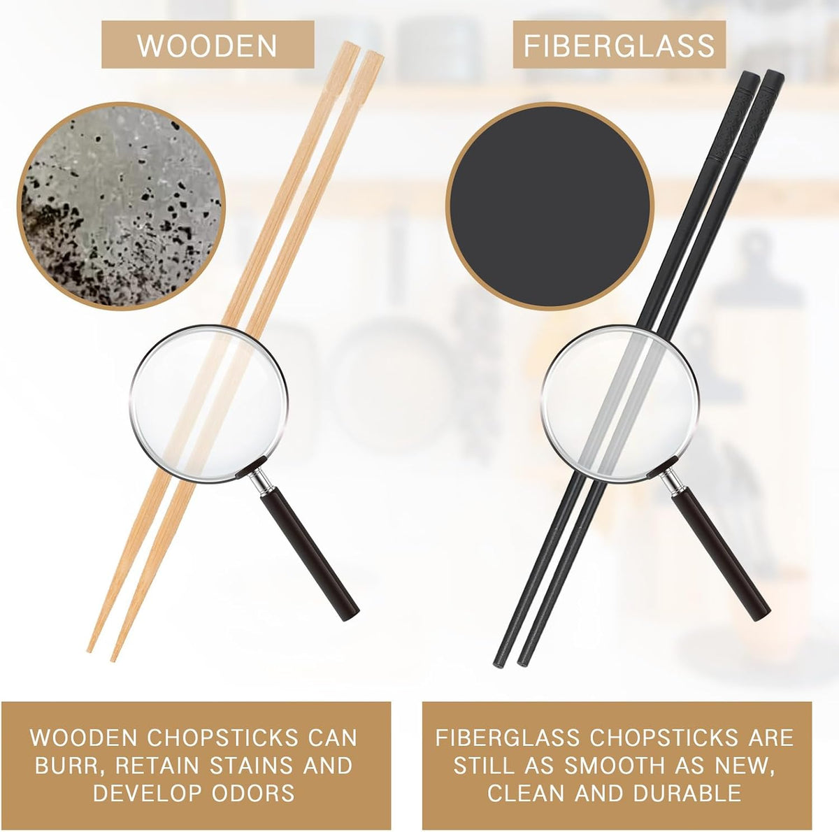 Dandat 48 Pairs Fiberglass Reusable Chopsticks 9.5" Dishwasher Safe Black Cherry Chopsticks for Chinese Style Japanese Food Cooking Supplies