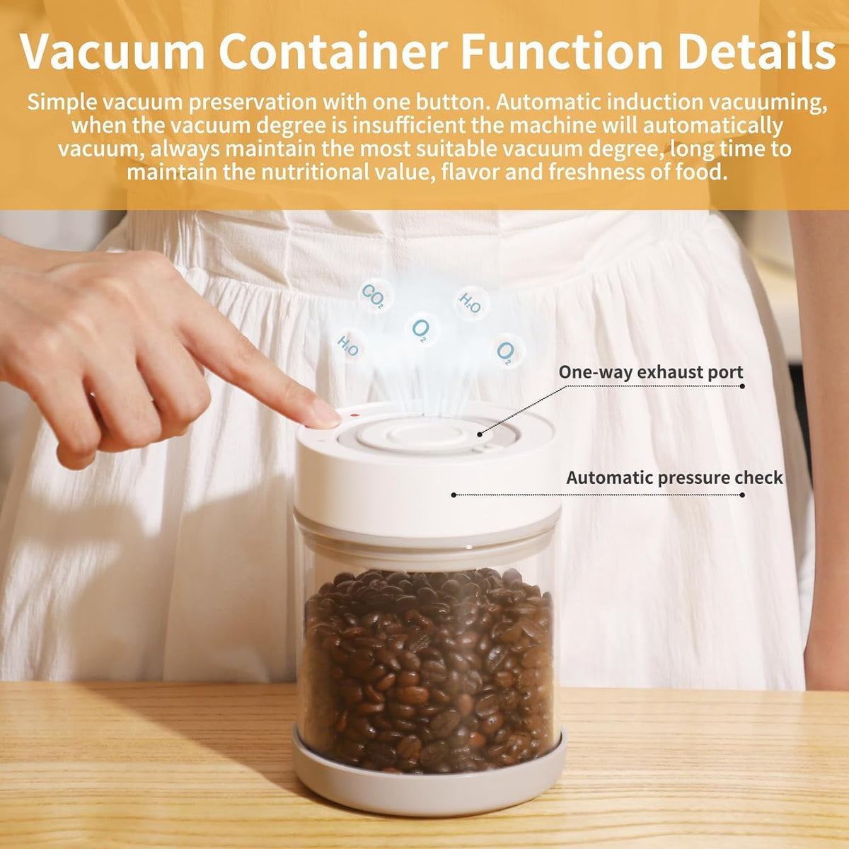 Minidiva Smart Vacuum Container, Automatic Electric Airtight Glass Jar for Food Coffee Storage Meal Prep (White-1350ml-1)