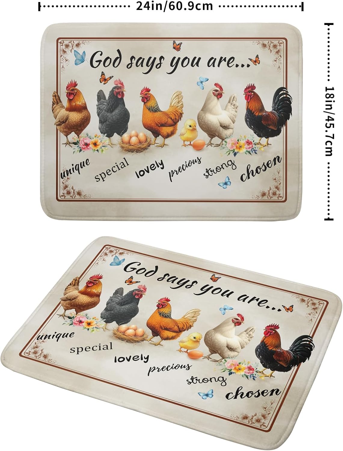 Farmhouse Rooster Dish Drying Mat - Vintage Chicken Absorbent Microfiber Dish Drying Pad for Kitchen Coffee Bar