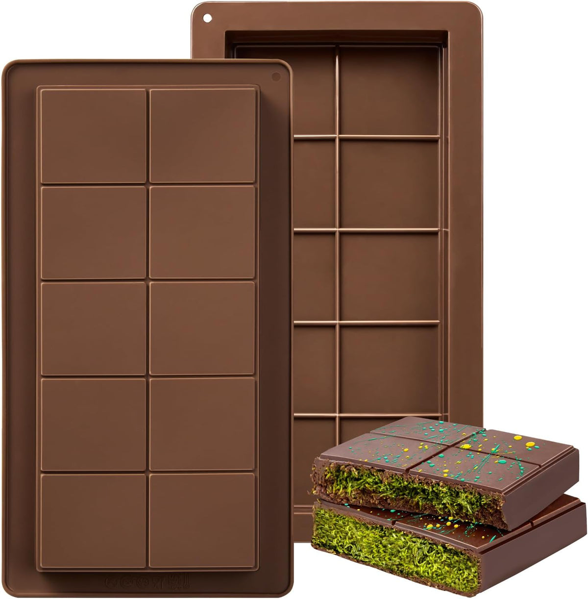Dubai Chocolate Mold 2 Pack,0.79 Inch Deep Large and Thick Silicone Chocolate Bar Molds for Stuffed Bar,Big Chocolate Candy Bar Mold for Filling Knafeh Pistachio Kit