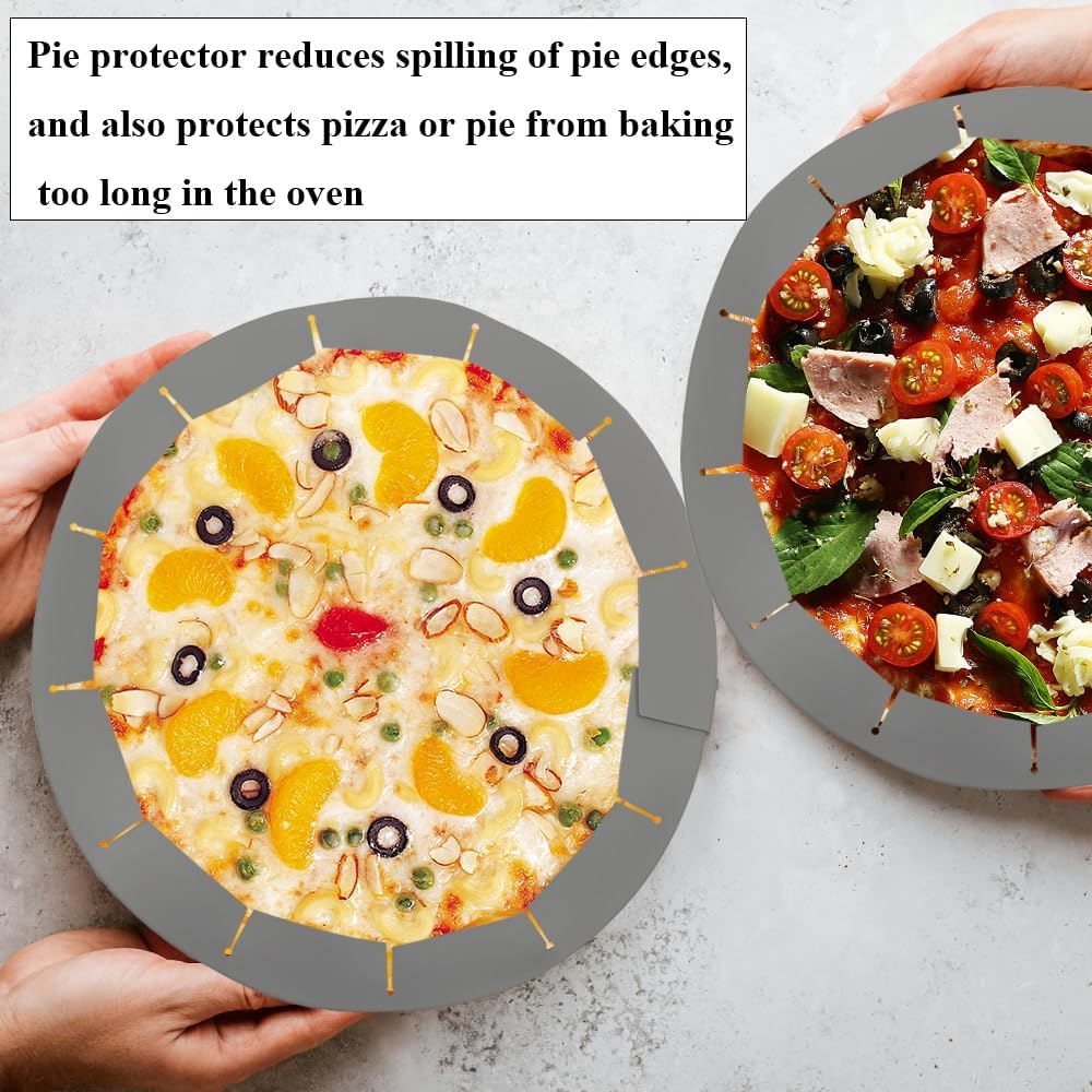 Adjustable Pie Crust Shields Baking Protectors, Silicone Cover Ring Fits 8-11.4 Inch Pies, Baking Pie Pizza Crust Shield Protector Cover for Edges (Grey-2pcs)