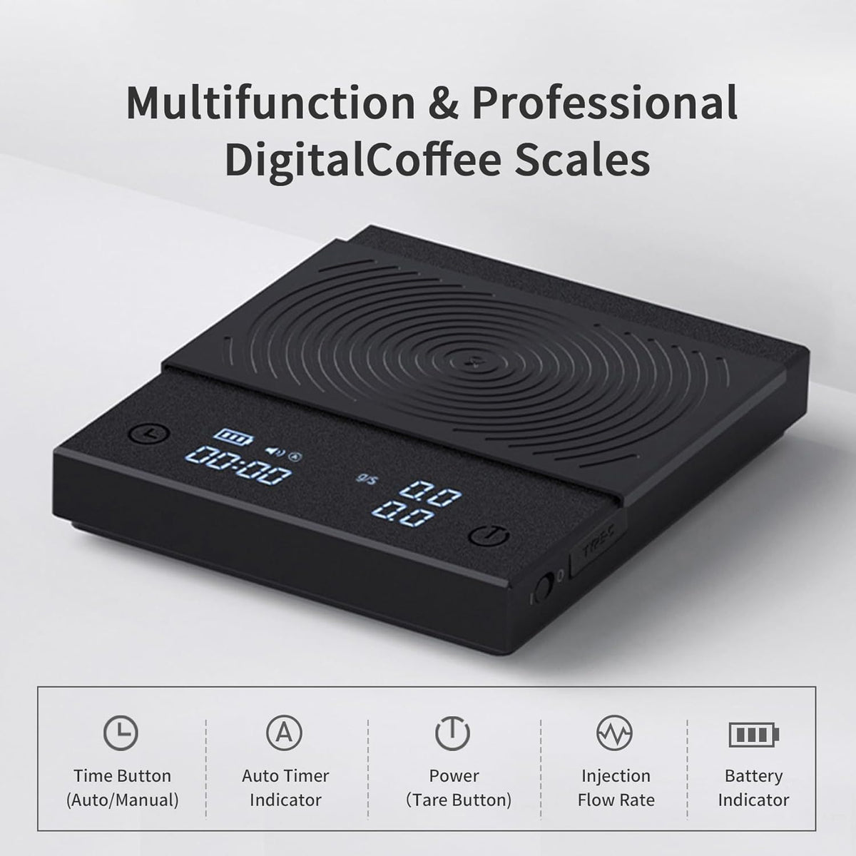TIMEMORE Coffee Scale Basic 2.0 Electronic Espresso Scale with Water Flow Rate and Timer Function, Free Switching of Ounce/kg Units, Digital Scale for Kitchen/Baking/Cooking, Black