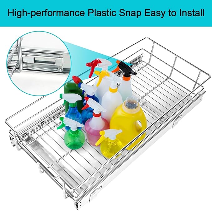 Pull Out Cabinet Organizer 20" W X 17" D, Slide Out Drawers For Kitchen Cabinets, Pull Out Drawers For Cabinets Capacity Heavy Duty Caddy, Cabinet Pull Out Shelves Chrome-Plated, Bathroom Pantry