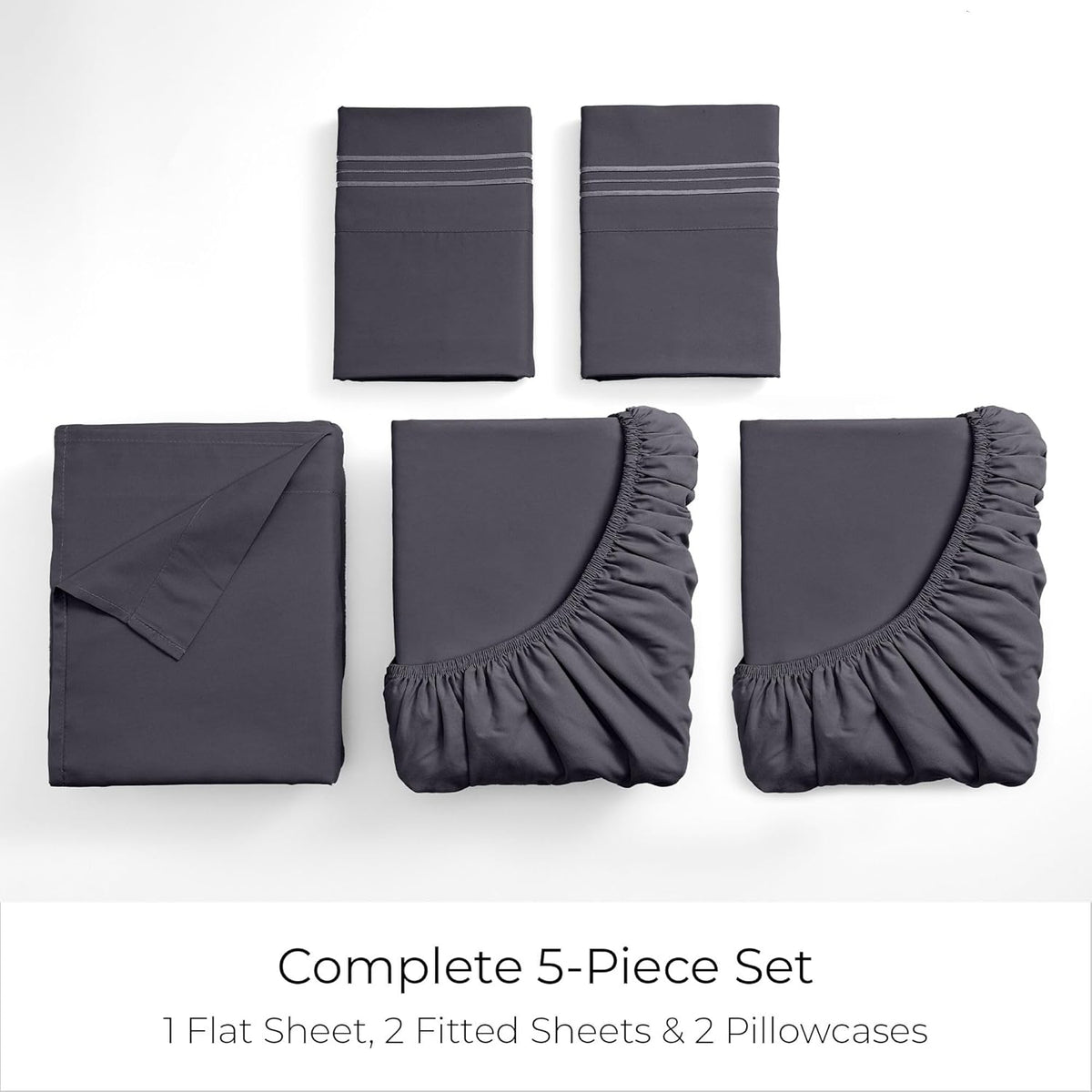 Mellanni Split King Sheets Set - 5 PC Iconic Collection Bedding - Hotel Luxury, Extra Soft, Cooling Bed Sheets - Wrinkle, Fade, Stain Resistant (Split King, Charcoal)