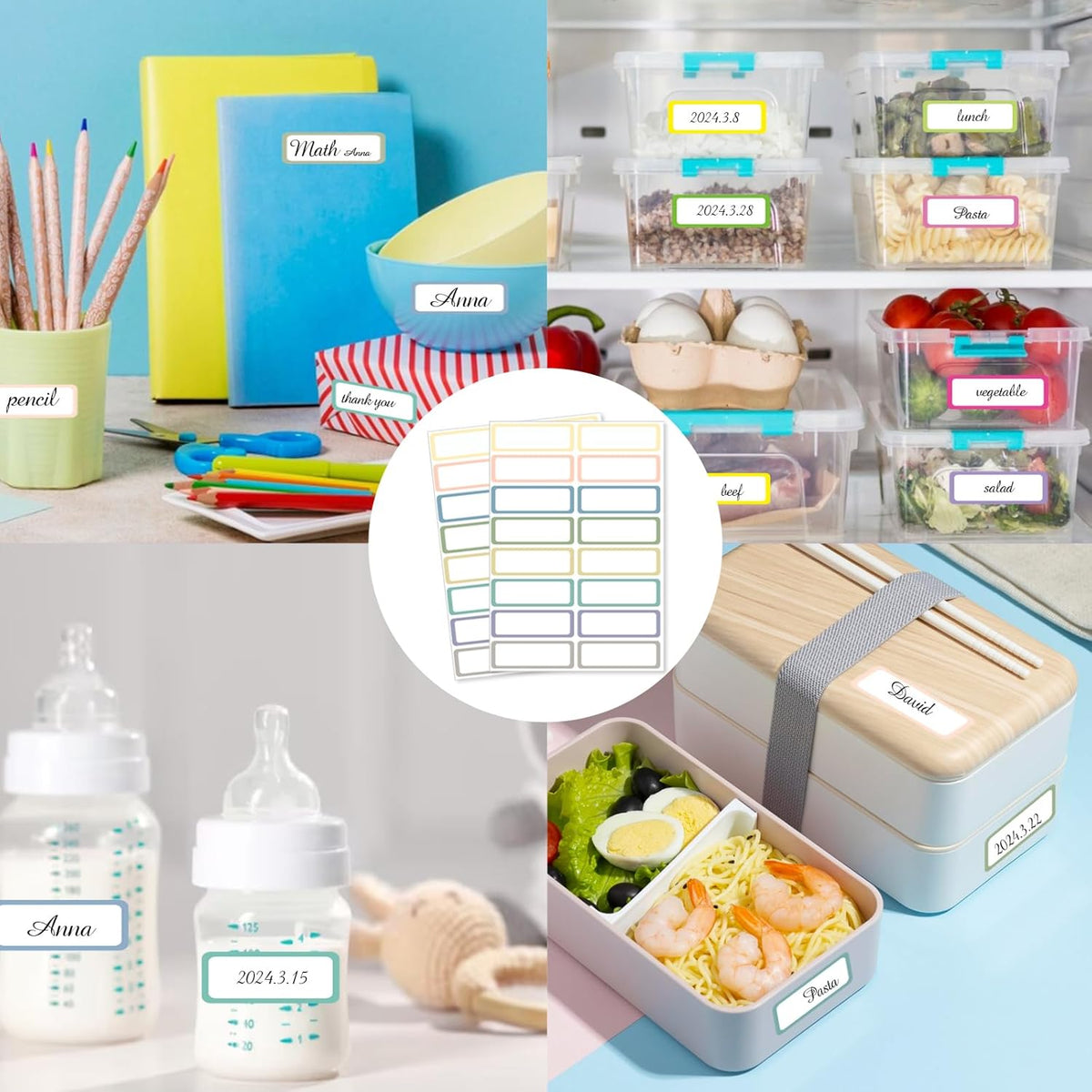 STARLIBOO Removable Labels, Removable Colored Labels Stickers, Self-Adhesive Rectangular Stickers Water/Oil/Tear Resistant for Food Containers/Classroom/Storage (8 Colors, 240 Labels)
