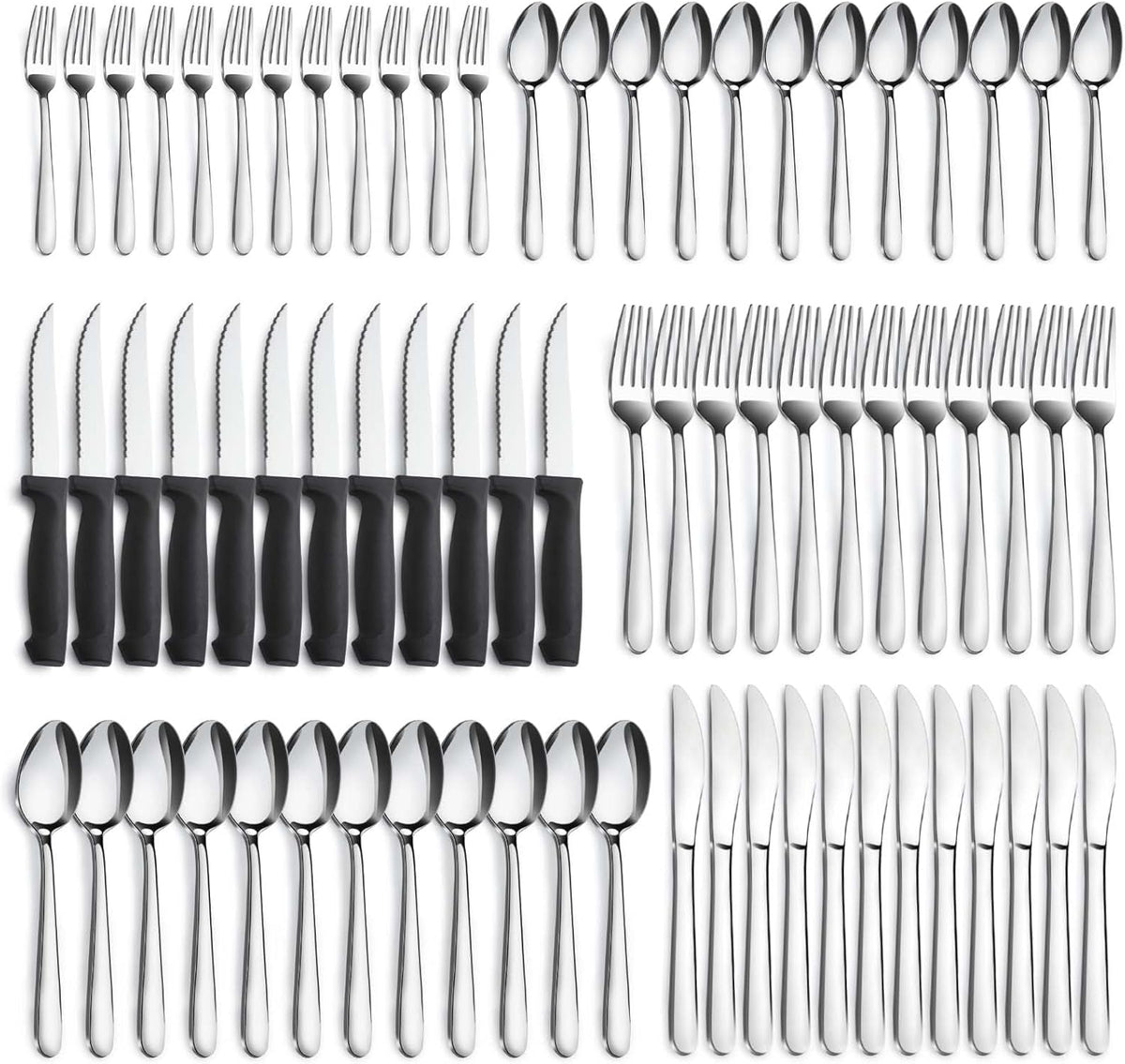 Pleafind 72-Pieces Silverware Set for 12, Flatware Set with Steak Knives, Stainless Steel Cutlery Set, Include Forks Spoons and Knives Set, Dishwasher Safe Utensil Sets for Home Restaurant