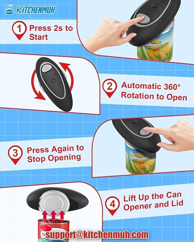 One Touch Electric Can Opener Fits Almost All Can Sizes for Seniors with Arthritis, Hand Held Battery Operated Can Opener with Smooth Edge, Food Safe Kitchen Gadgets Automatic Can Opener for Kitchen