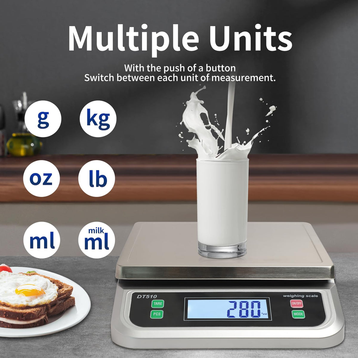 Large Kitchen Scale 40kg Food Scales for Kitchen with Tare and Pcs Funtion 88lbs Stainless Stee Tray Baking Scale for Cooking with Adapter, 6 Units(Silver, 40kg)