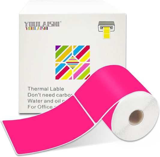 3 X 5 Inch Printable Waterproof Rectangle Color Coding Labels, 300 Per Roll Adhesive Color Coding Stickers for Bar-Codes, Address, Small Business Labeling, Fluorescent Pink