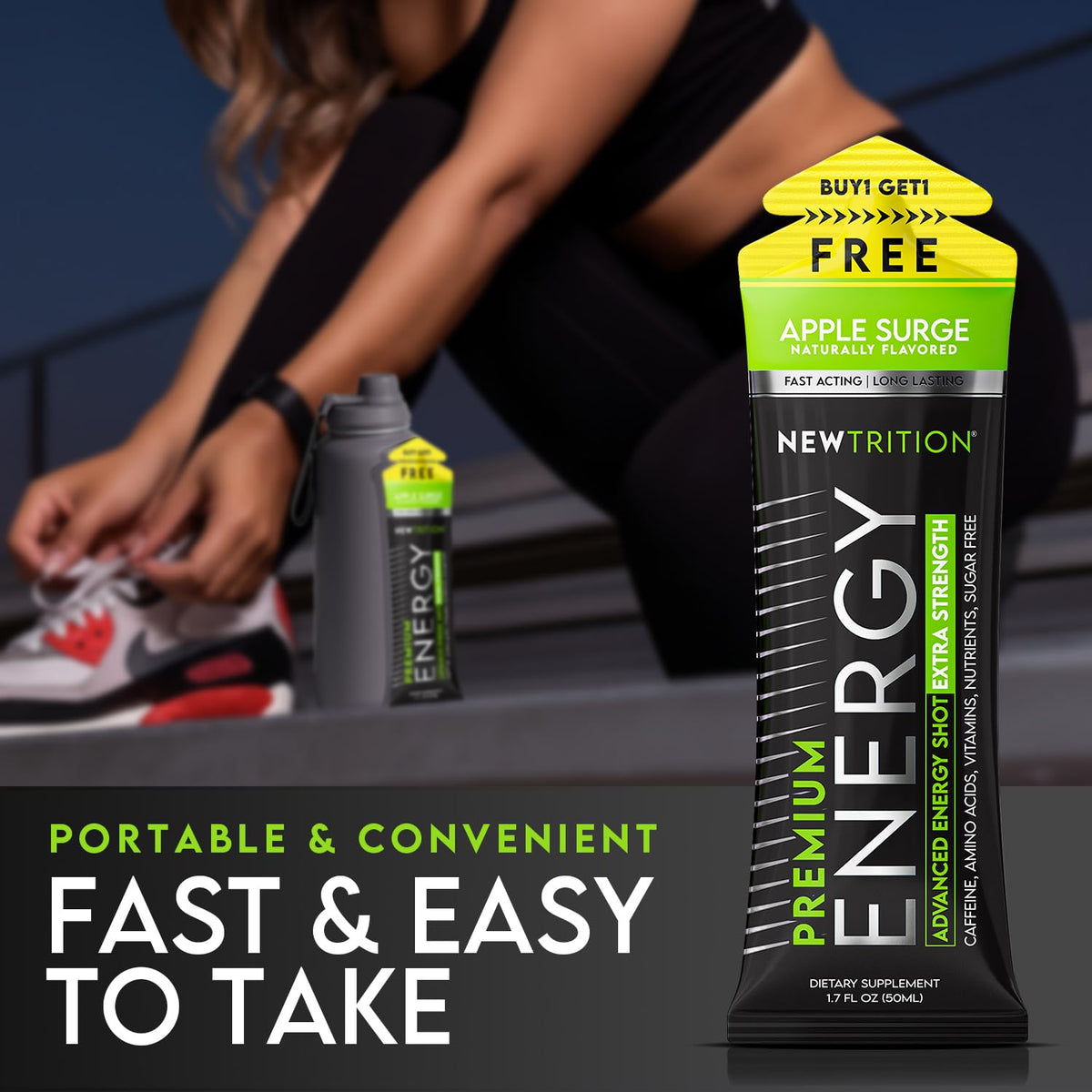 NewTrition® Extra Strength Energy Shots, 250mg Caffeine Energy Shots with Vitamin B & Amino Acids, Sugar-Free Vitamin Energy Shot, 1.7 fl oz (Pack of 12, Apple Surge)