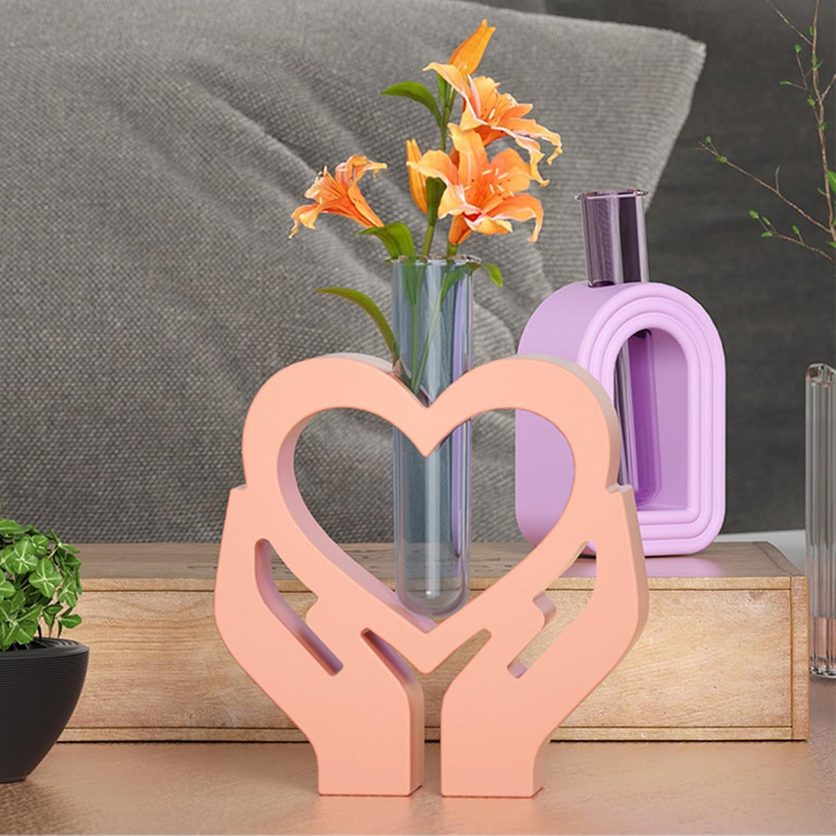 Heart Resin Vase Mold with Test Tube Culture Water Plant Silicone Molds for Crafts Epoxy Resin Casting Mold for DIY Flower Holder Home Office Decor Wedding (Style 2)