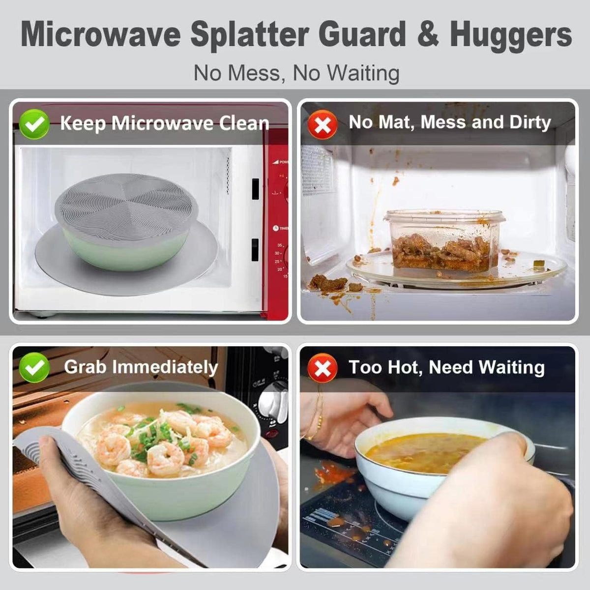 4 in 1, KooMall Trivets for Hot Dishes Pots and Pans & Multi-Purpose Microwave Mat, Silicone Hot Pads for Kitchen Counter, Quartz Countertop Hot Plates Protectors, Heat Resistant, Gray 12'' 10'' 7''