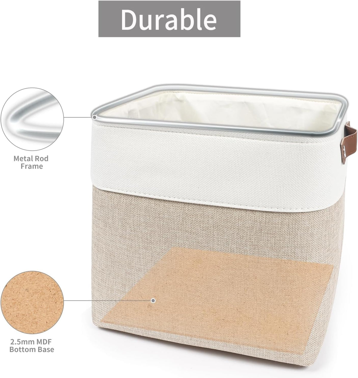 Collapsible Fabric Storage Cubes 11x11 Cube Storage Bins, 4 Pack Closet Baskets Box with Handles for Organizing, Shelf, Toys, Clothes, Home, Office, Nursery (Beige&White)