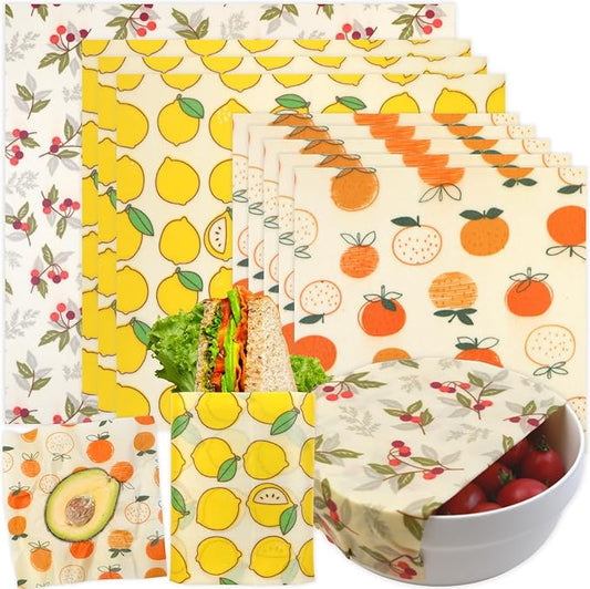 Reusable Beeswax Wrap - 9 Pack Beeswax Wraps for Food, Eco-Friendly Beeswax Food Wraps, Bread Sandwich Wrapper - Organic, Sustainable, Zero Waste, Reusable Plastic-Free Food Storage Wrap, 1XL, 3M, 5S