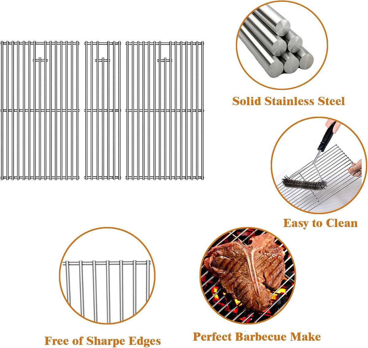Cooking Grates for Nexgrill 720-0882A Evolution Infrared Plus 5-Burner, 16.96'' Stainless Steel Solid Rod Grill Cooking Grids for Nexgrill Gas Grill Replacement Parts