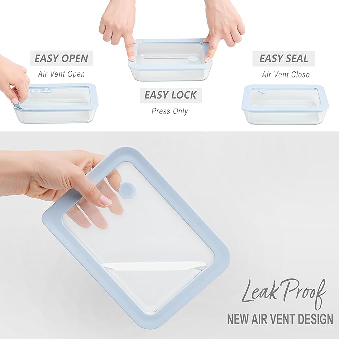 Urban Green Glass Food Container Set with Glass Lid, 4 Pack, Meal Prep Containers with Silicone Framed Airtight Lid, Leakproof, 100% Plastic Free,