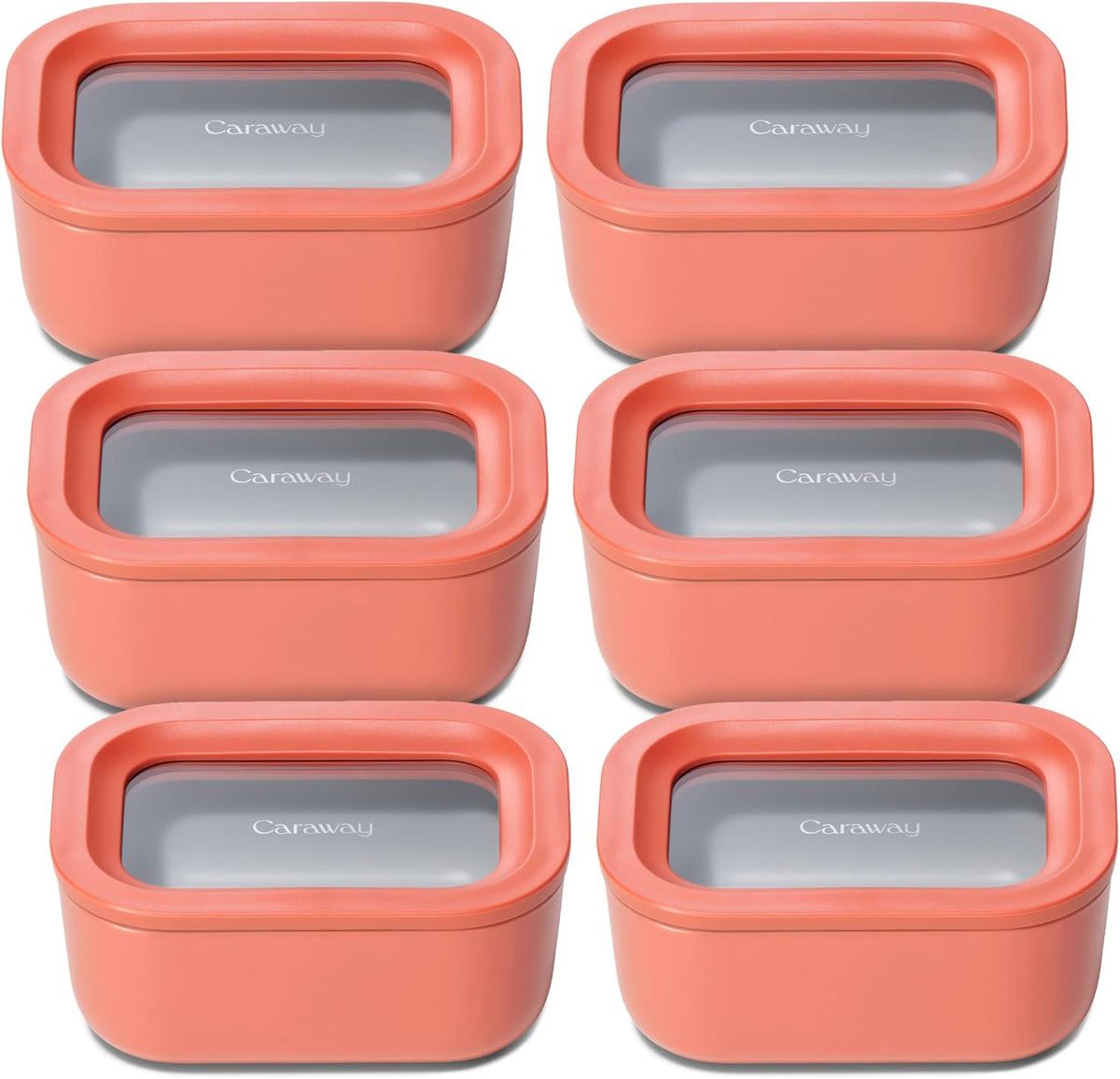 Caraway 6pc Glass Food Storage Set - 2.6 Cup Storage Containers For Food (6) - Non-Toxic Ceramic-Coated Glass - Air Release Technology - Compact & Stackable Design - Perracotta